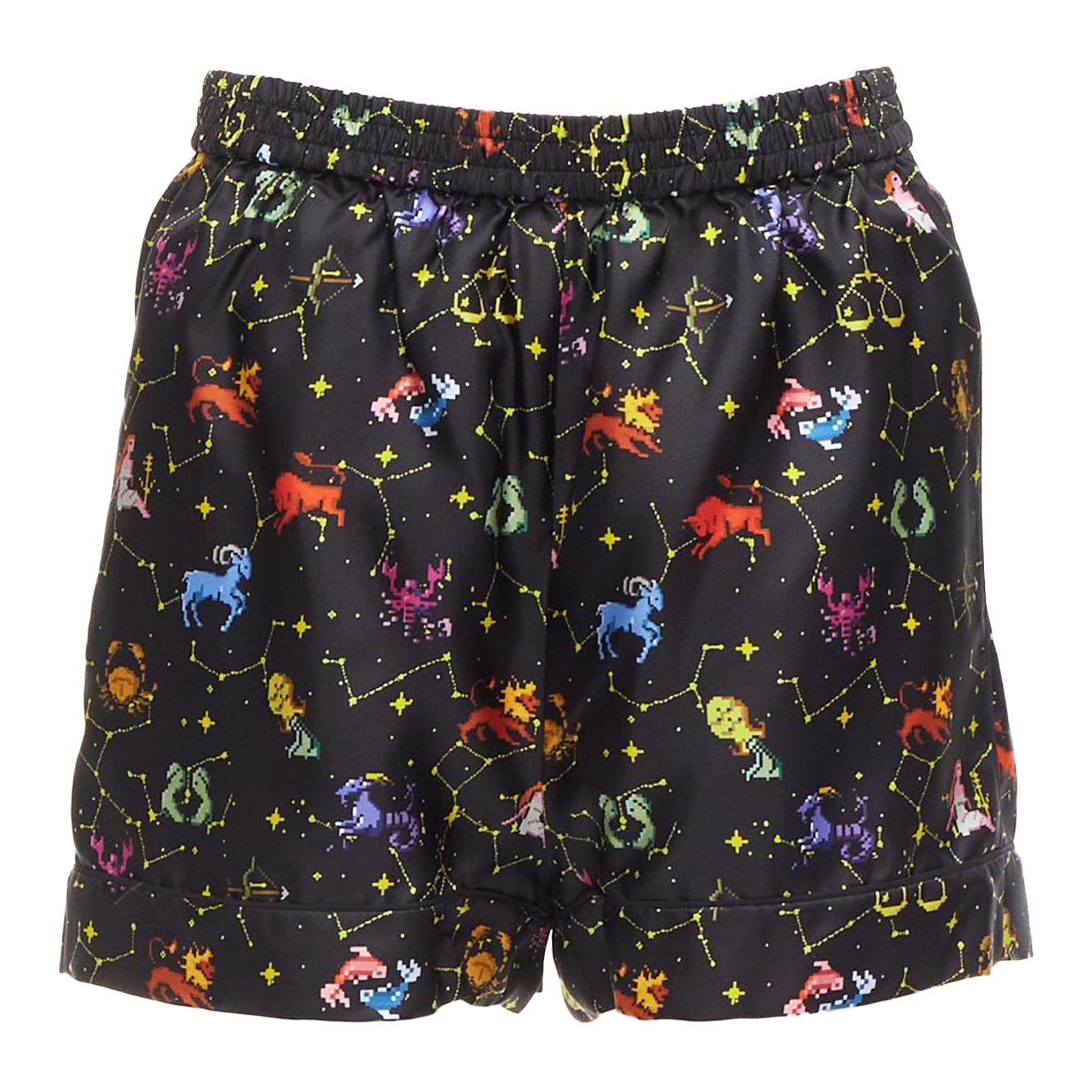 DIOR Lucky Dior 100% soie noire astrologie colorée boxer à revers FR32 XXS