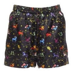 DIOR Lucky Dior 100% silk black colorful astrology cuffed boxer shorts FR32 XXS