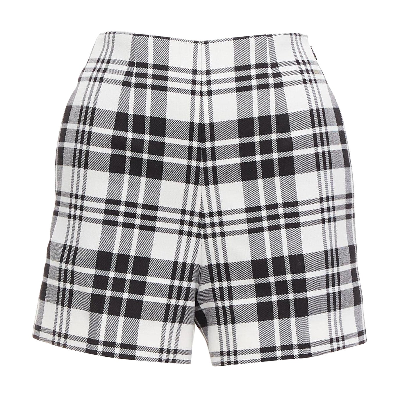 CHRISTIAN DIOR black checked virgin wool high waisted shorts FR32 XXS For Sale