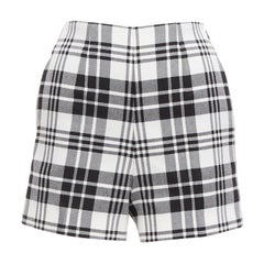 CHRISTIAN DIOR black checked virgin wool high waisted shorts FR32 XXS