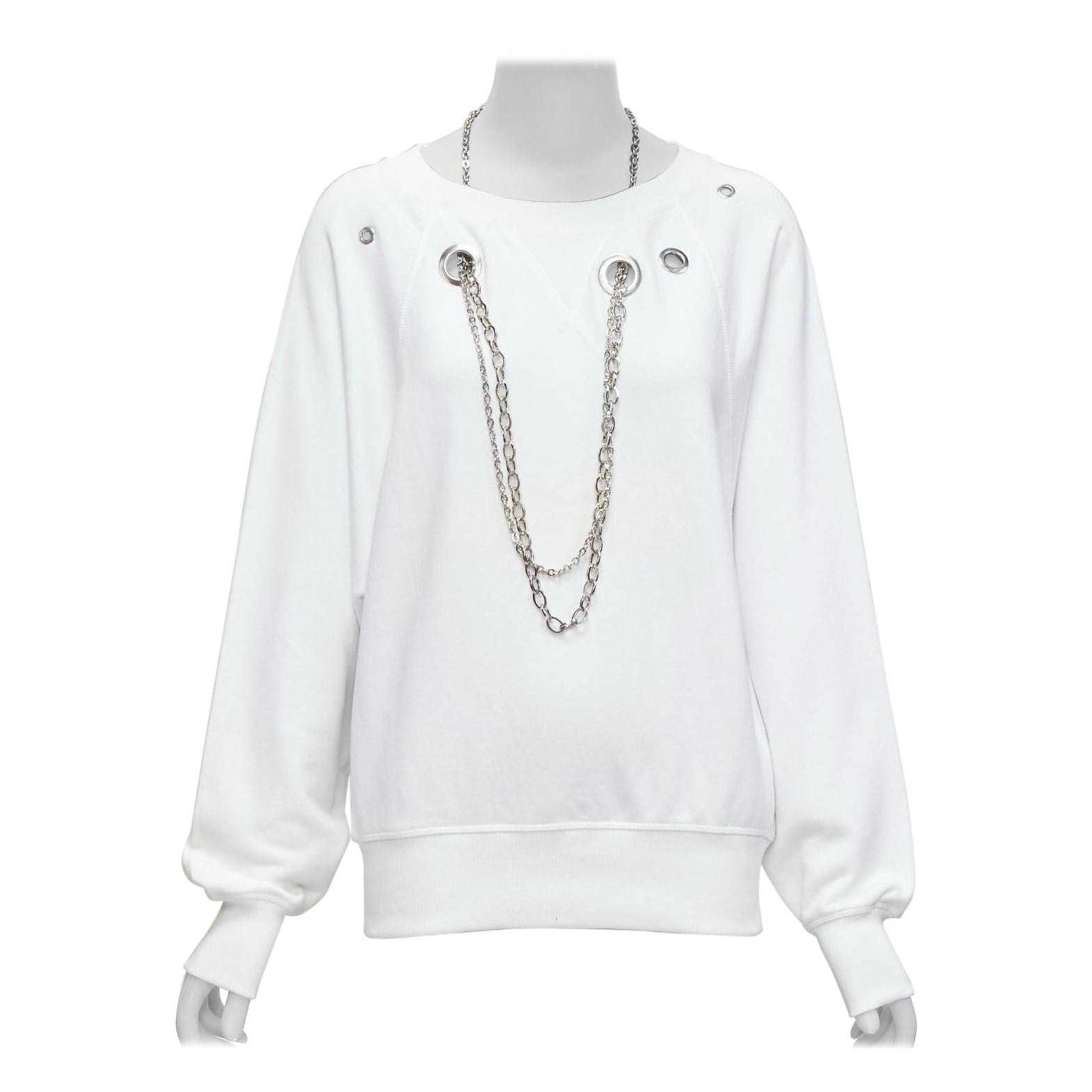 DIESEL 2023 Glenn Martens silver punk chain grommet oversized sweatshirt XS For Sale