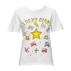 DIOR Lucky Dior Zodiac Pixel print white cotton linen short sleeve tshirt XS