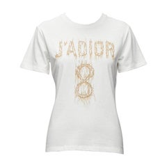 CHRISTIAN DIOR Jadior 8 gold lurex embroidery white cotton linen tshirt XS
