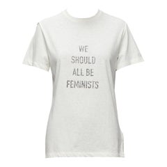 DIOR We Should All Be Feminists reversed print ecru cotton linen tshirt XS