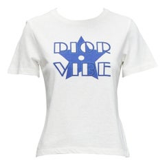 DIOR Vibe blue star logo graphic print white cotton linen short sleeve tshirt XS