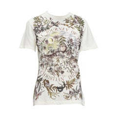 CHRISTIAN DIOR cream cotton linen brutal journey of the heart crew tshirt S
