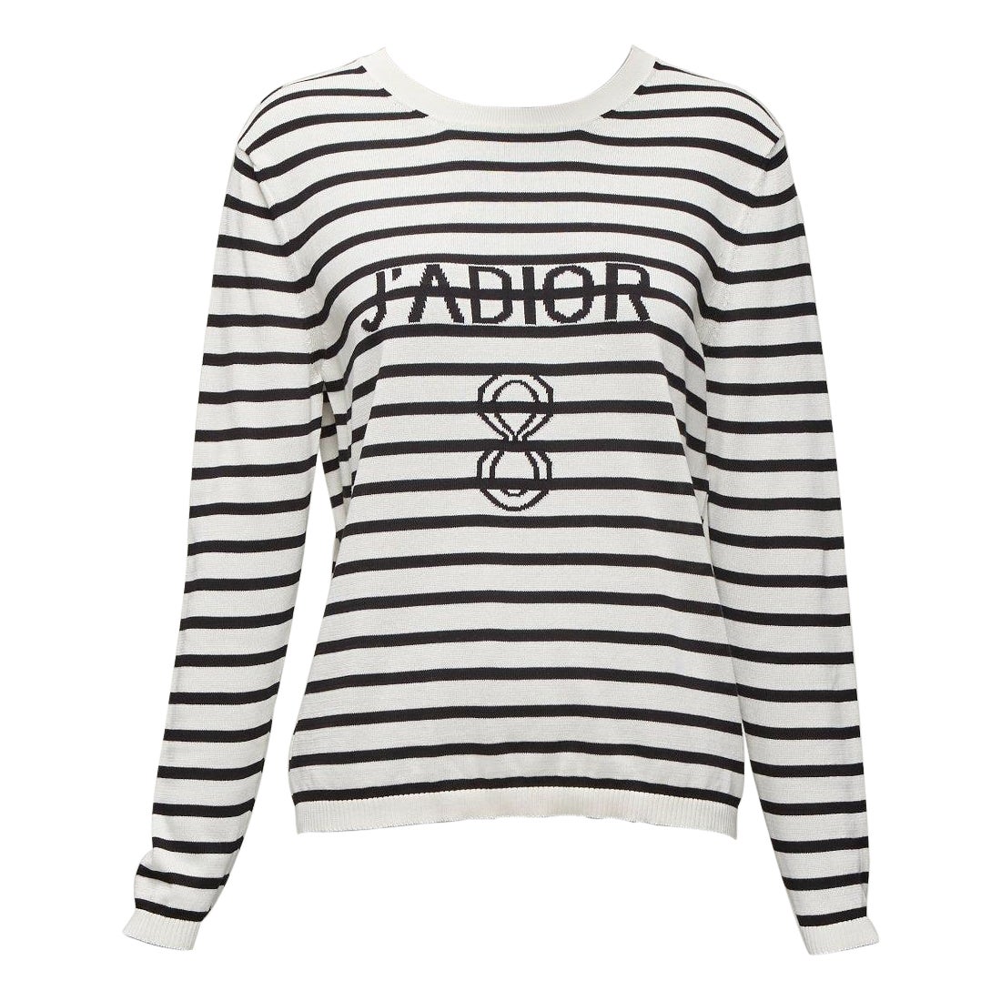 CHRISTIAN DIOR Jadior 8 cream black stripe long sleeve crew sweater FR40 L For Sale