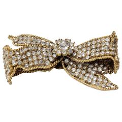 Vintage 1960-1970s Chanel Gilt and Rhinestones Bow Brooch