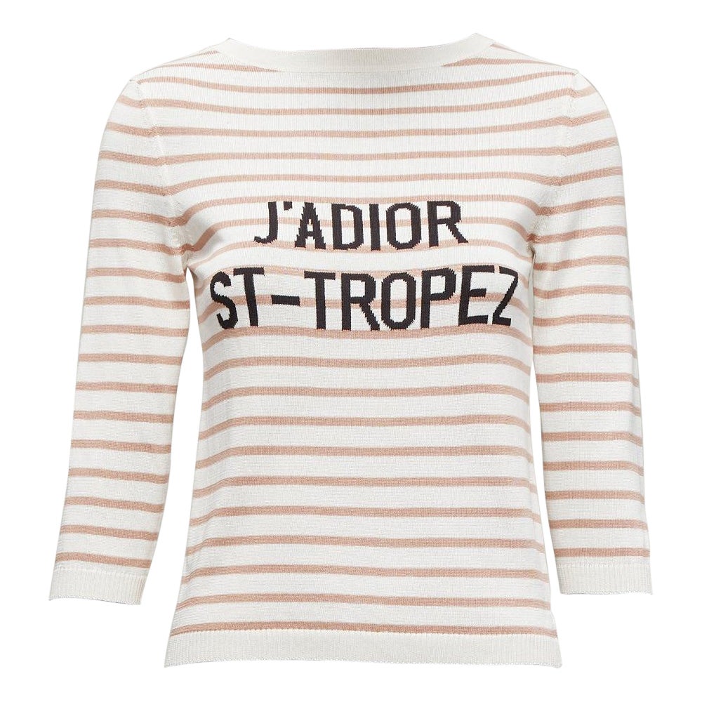 CHRISTIAN DIOR Jadior St Tropez beige cream stripe cropped sweater FR34 XS