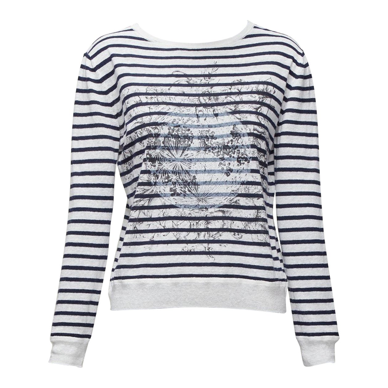 CHRISTIAN DIOR Mariniere white black animal print stripe bateau sweater FR34 XS