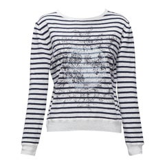 CHRISTIAN DIOR Mariniere weiß schwarz Animal Print Streifen Bateau Pullover FR34 XS