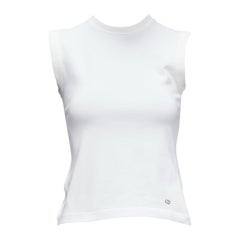 DIOR white cotton blend CD silver charm high strap tank top FR36 XS