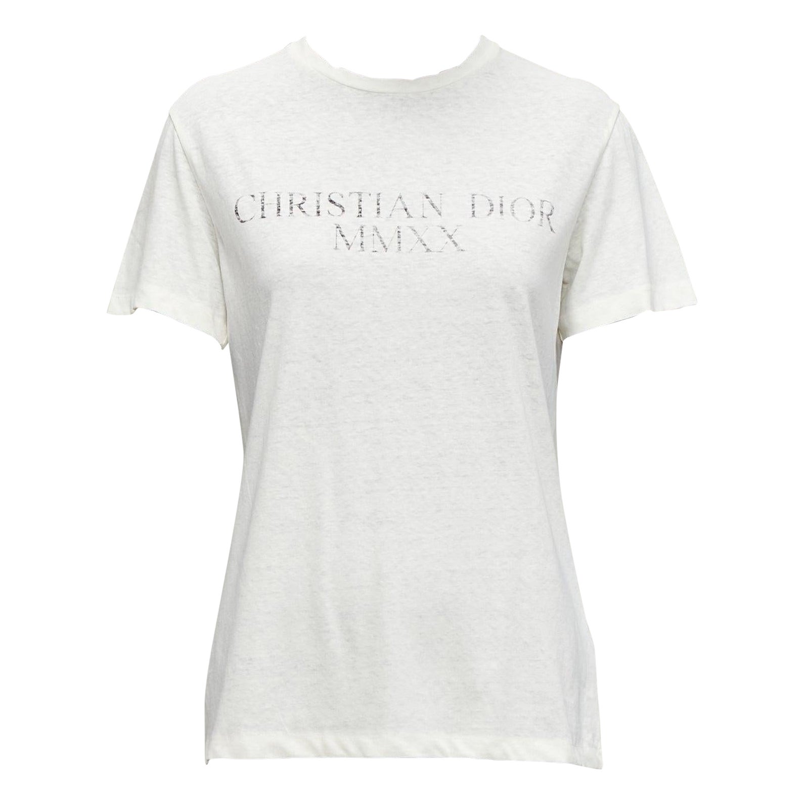 DIOR 2020 MMXX Together Apart stampa ecru cotone lavato manica di lino tshirt XS