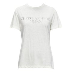 DIOR 2020 MMXX Together Apart print ecru washed cotton linen sleeve tshirt XS