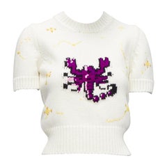 DIOR 2023 Creme Schurwolle Kaschmir Scorpio Zodiac Pullover Oberteil FR34 XS