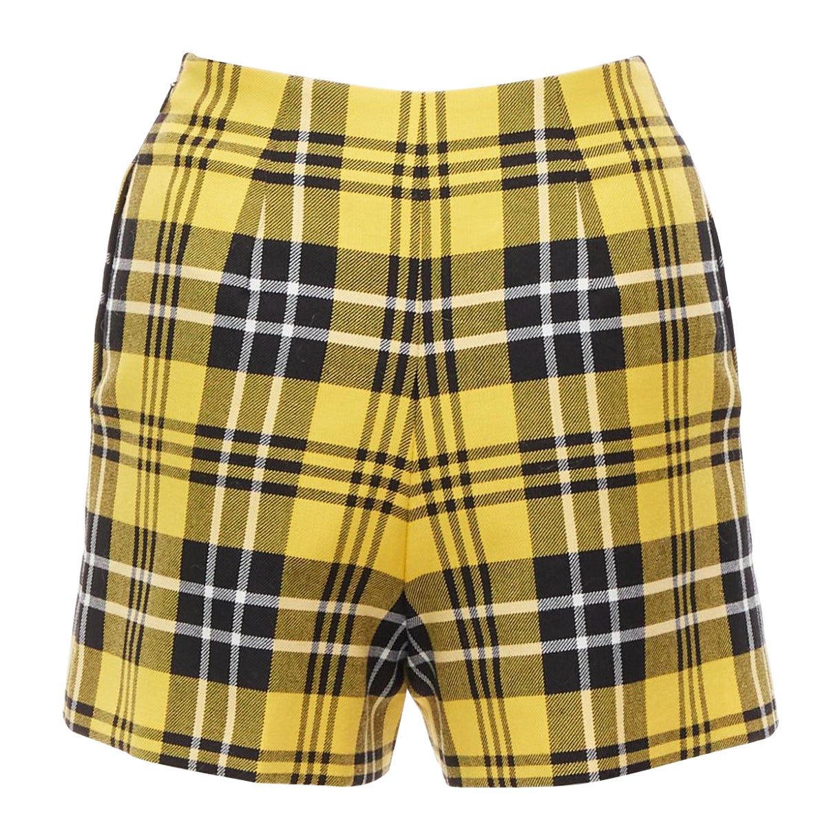CHRISTIAN DIOR yellow plaid virgin wool high waisted wide shorts FR32 XXS