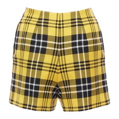 CHRISTIAN DIOR gelb karierte Schurwoll-Shorts mit hoher Taille und weitem Bein FR32 XXS