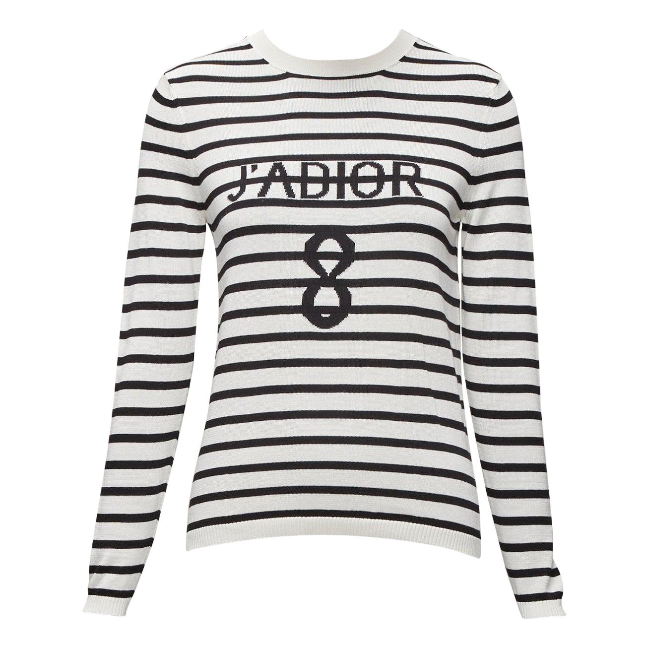 CHRISTIAN DIOR Jadior 8 black cream silk cotton long sleeve crew sweater FR34 XS For Sale