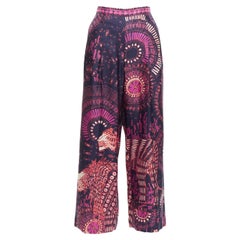 CHRISTIAN DIOR pink navy kaleidoscope animal print cotton wide pants FR36 S