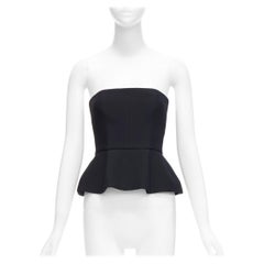 CHRISTIAN DIOR black wool silk minimal boned corset peplum bustier top FR34 XS