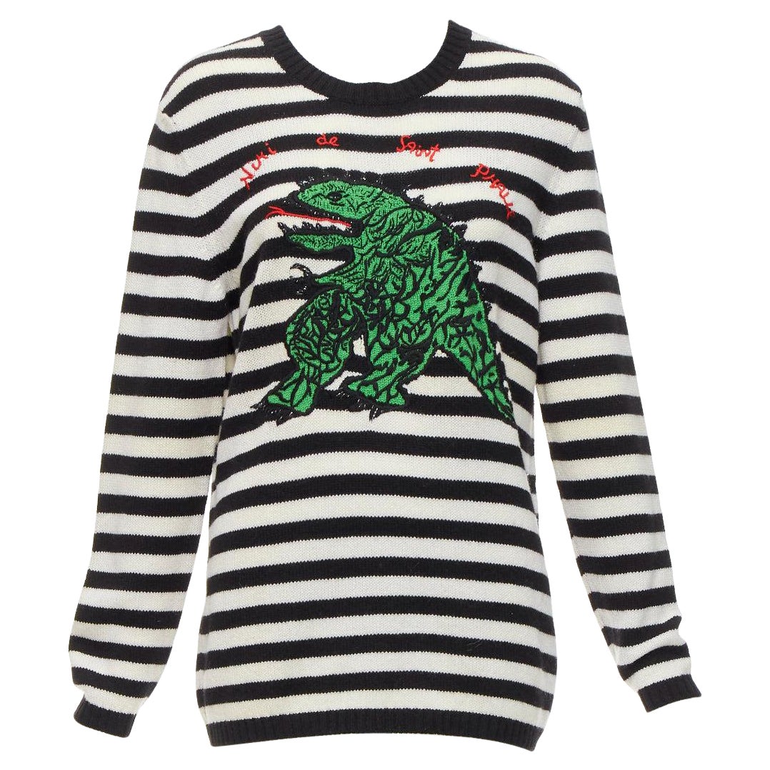 DIOR 2023 Runway 100% Kaschmir schwarz weiß grün Dinosaurier Pullover FR38 M im Angebot