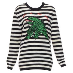 DIOR 2023 Runway 100% Kaschmir schwarz weiß grün Dinosaurier Pullover FR38 M