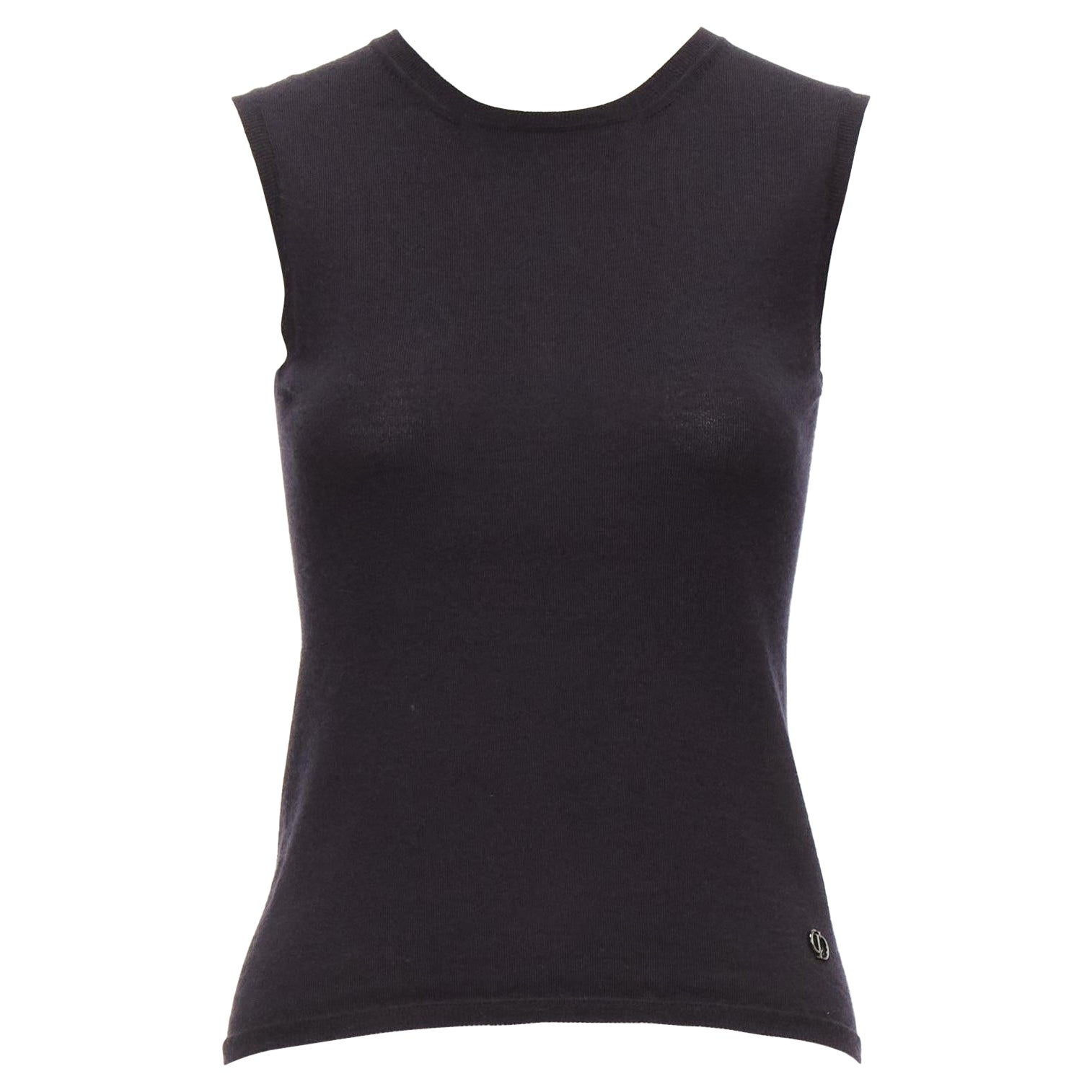CHRISTIAN DIOR black cashmere silk CD logo charm knit tank vest FR36 S For Sale