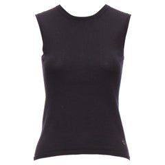 CHRISTIAN DIOR black cashmere silk CD logo charm knit tank vest FR36 S