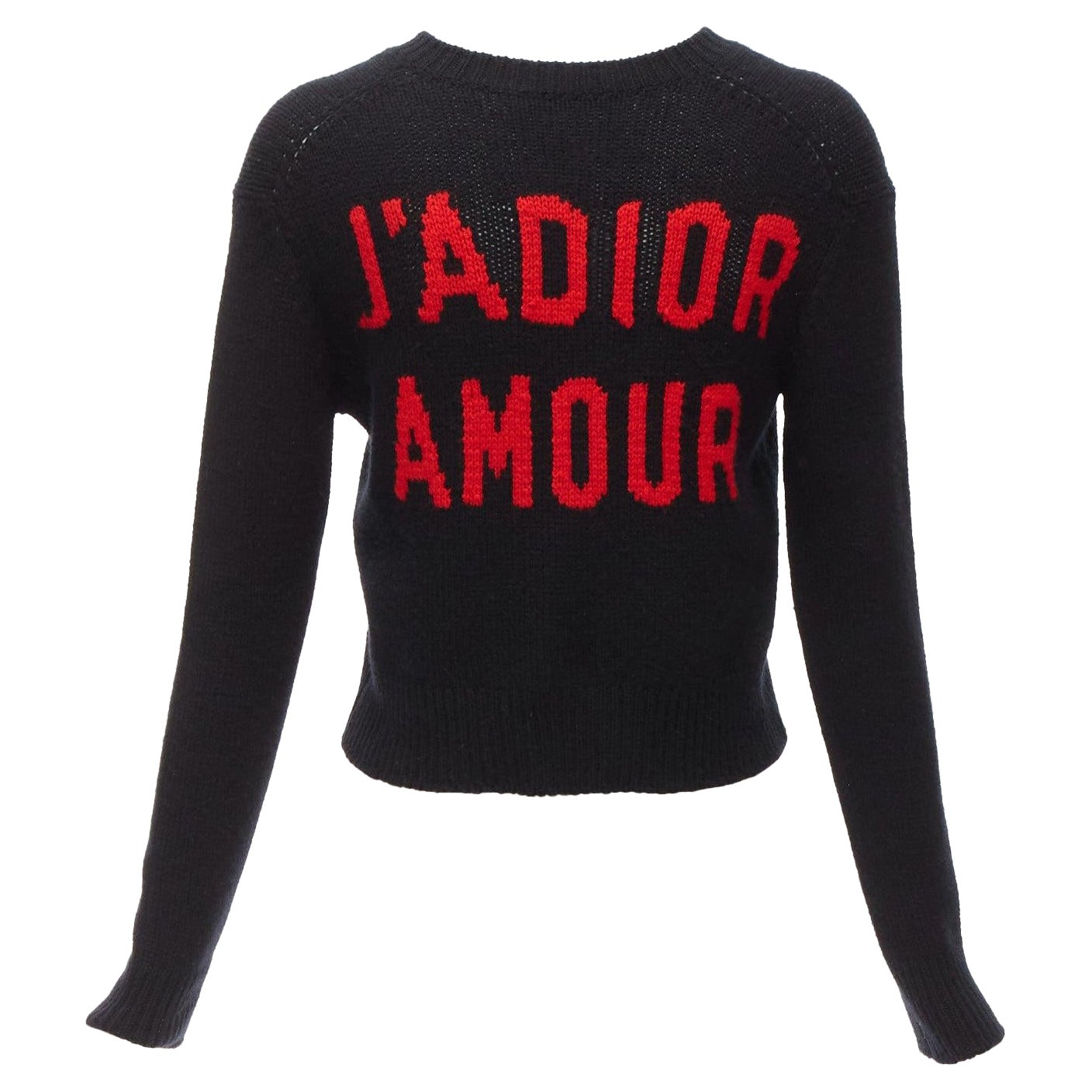 CHRISTIAN DIOR 100% cashmere J'adior Amor black red cropped sweater FR34 XS For Sale