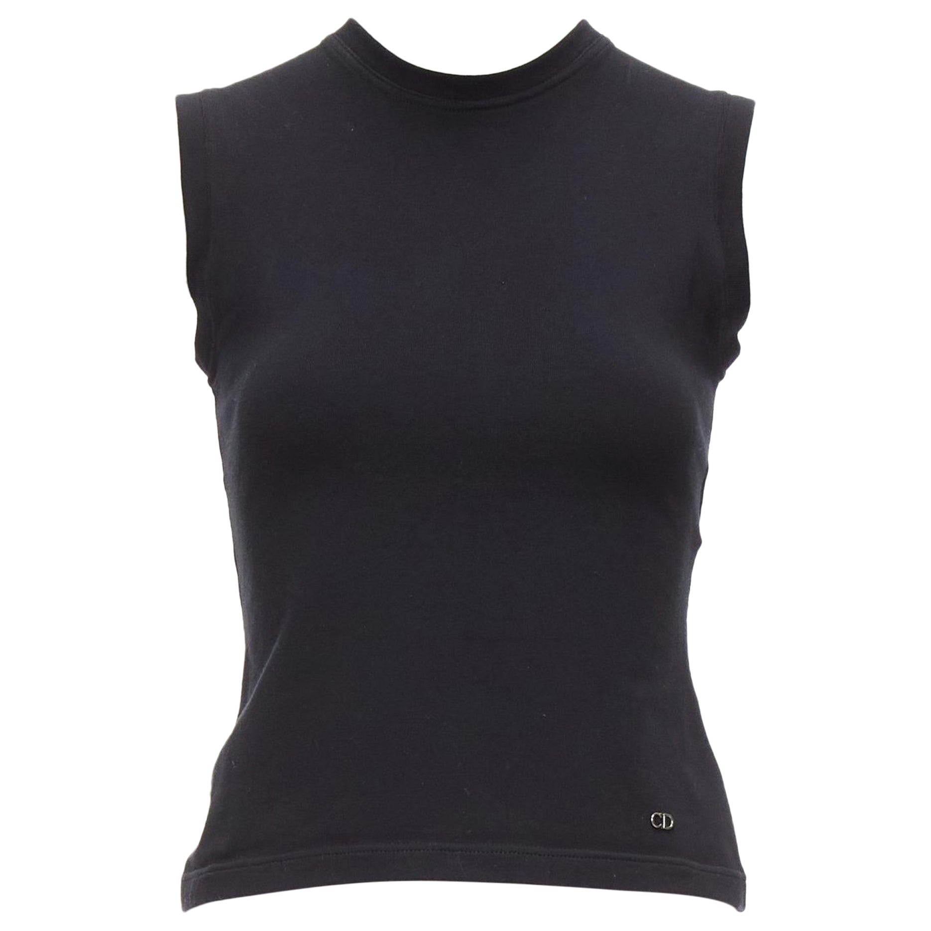 DIOR Schwarz Baumwolle Silber CD Logo Platte ärmelloses Tank-Top mit Rundhalsausschnitt FR36 S
