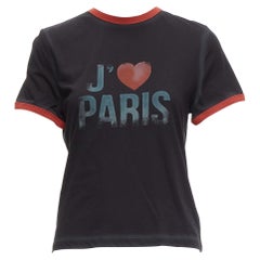 raro DIOR Valentin nero rosso J'adior Paris vintage print ringer tshirt XS