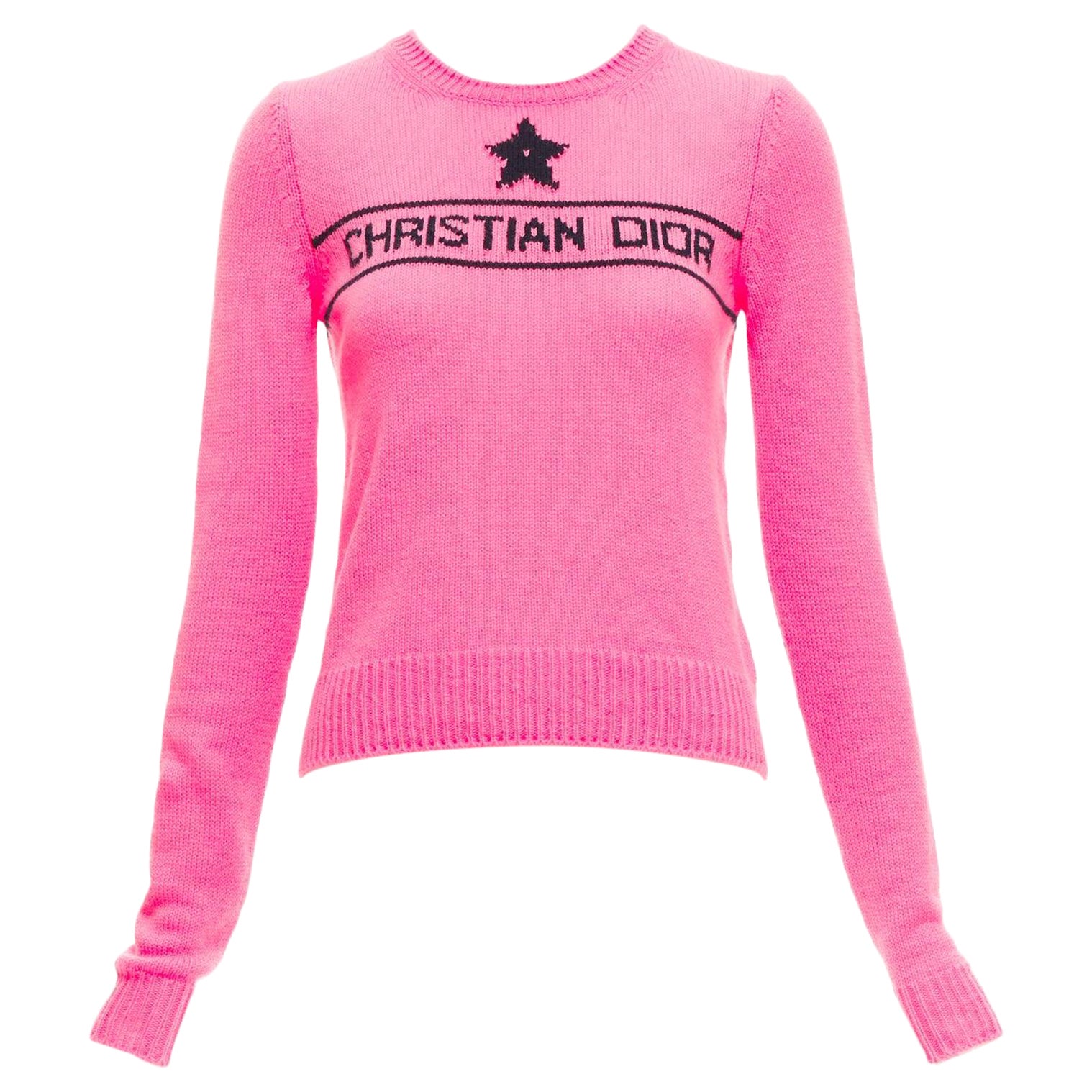 CHRISTIAN DIOR 2022 100% cashmere pink star logo long sleeve sweater FR34 XXS