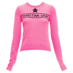 CHRISTIAN DIOR 2022 100% cachemire rose logo étoile pull à manches longues FR34 XXS