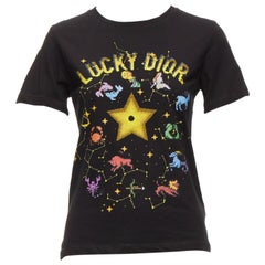 DIOR Lucky Dior jaune logo astrologie étoile abeille imprimé col ras du cou XS