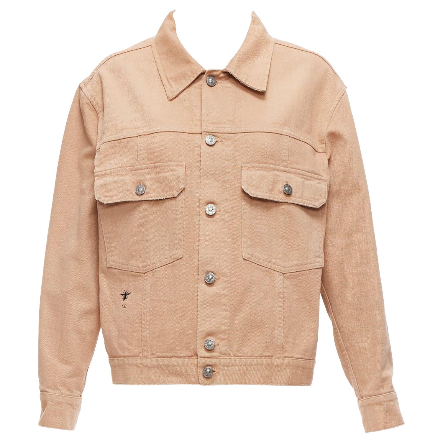 CHRISTIAN DIOR dirty peach denim CD bee logo boxy trucker jacket FR36 S For Sale