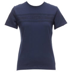 CHRISTIAN DIOR navy textured logo stripe front crew neck short sleeve tshirt XS