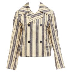 CHRISTIAN DIOR Blazer doppiopetto in misto lino a righe beige FR36