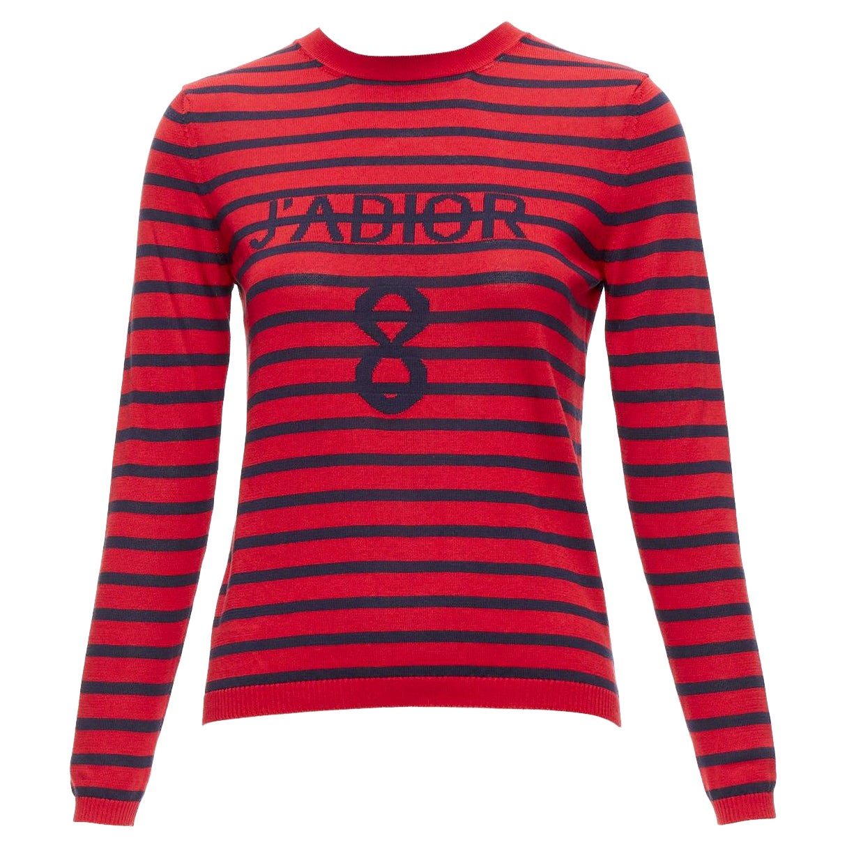 CHRISTIAN DIOR J'Adior 8 red navy striped silk cotton sweater top FR34 XS For Sale