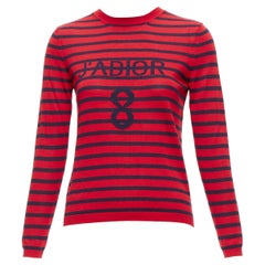 CHRISTIAN DIOR J'Adior 8 rot navy gestreiftes Seiden-Baumwoll-Pullover-Top FR34 XS