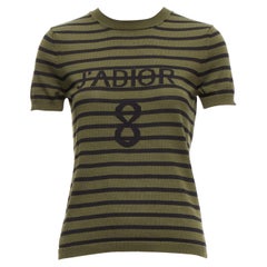 CHRISTIAN DIOR J'Adior 8 green stripe silk cotton knitted top FR34 XS