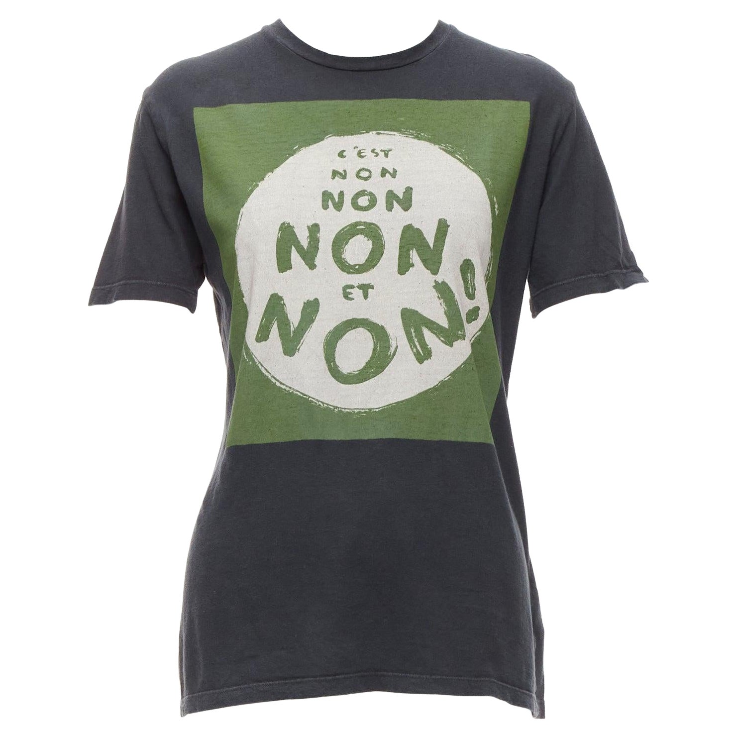 CHRISTIAN DIOR Non Non Et Non lavato nero verde cotone lino tshirt XS in vendita