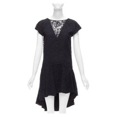 CHRISTIAN DIOR - Robe à ourlet volanté en dentelle noire et marine avec empiècement en V dans le dos