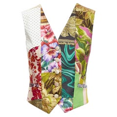 DOLCE GABBANA Gilet gilet à boutons enveloppants en brocart floral patchwork IT38 XS