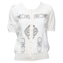 DOLCE GABBANA Strickjacke mit kurzen Ärmeln und Spitzenadeln und Perlenknöpfen IT44 L