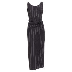 DOLCE GABBANA Vintage 1990 lin noir rayé top wrap skirt set 63cm waist