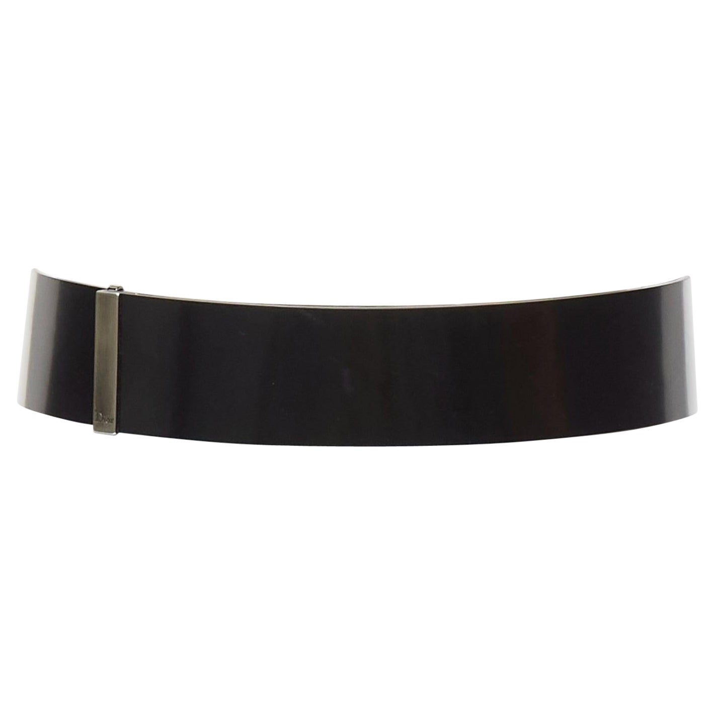 DIOR minimal logo metal bar black smooth calfskin wide belt 90cm For Sale