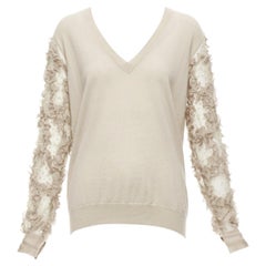 DRIES VAN NOTEN maglione con scollo a V con maniche a balze in cashmere stone S.I.V.A.