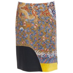 DRIES VAN NOTEN 2012 Laufsteg Rock aus bunter Wollmischung mit orientalischem Drachenmuster FR40 L