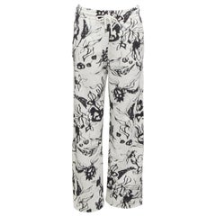 DRIES VAN NOTEN black white cotton blurry abstract floral print sweatpants S