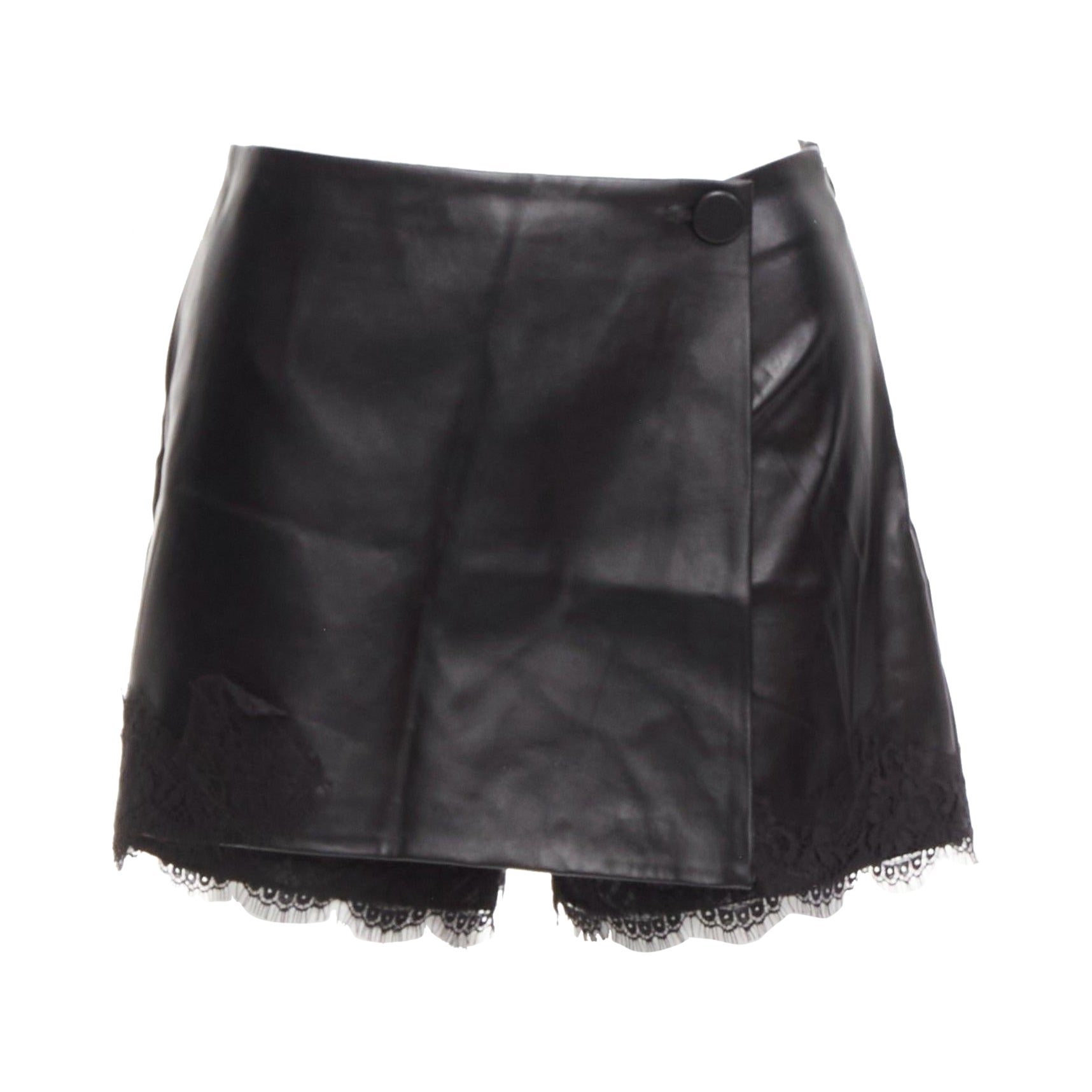 ERMANNO SCERVINO black vegan leather wrap skort lace trim shorts IT38 XS For Sale